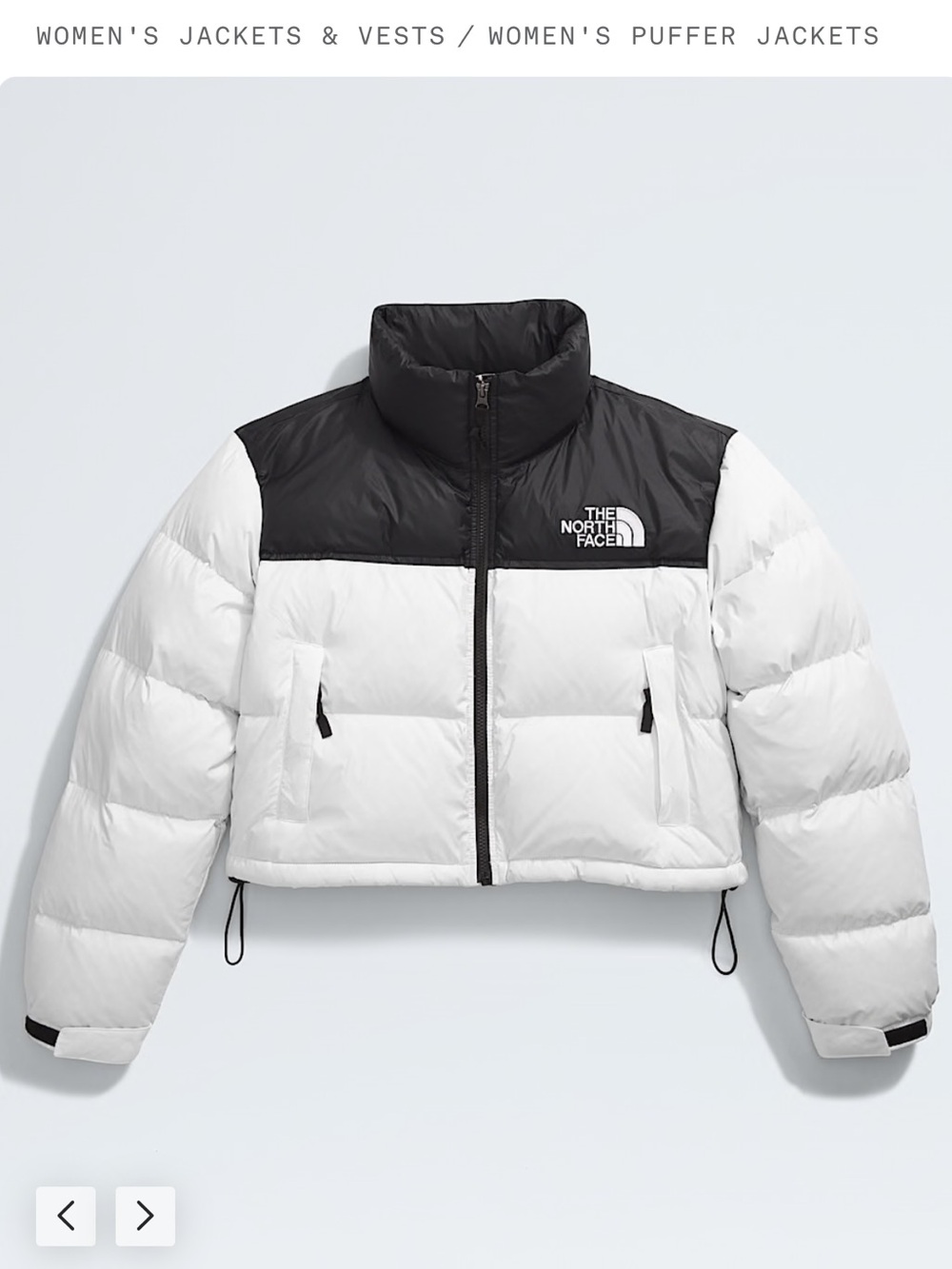 The North Face Women’s Nuptse Short Jacket in White and Black
